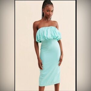 Anthropologie Green Strapless Ruffled Cocktail Dress